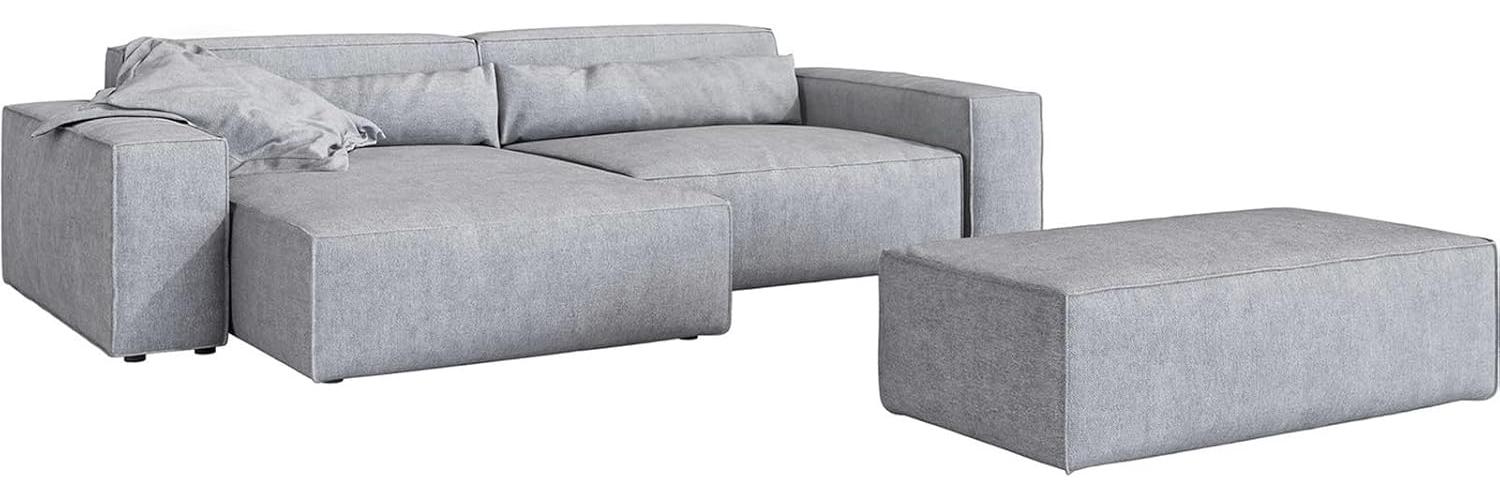 Ecksofa Sirpio XL 270x170 cm Mikrofaser Grau Recamiere variabel mit Hocker Bild 1