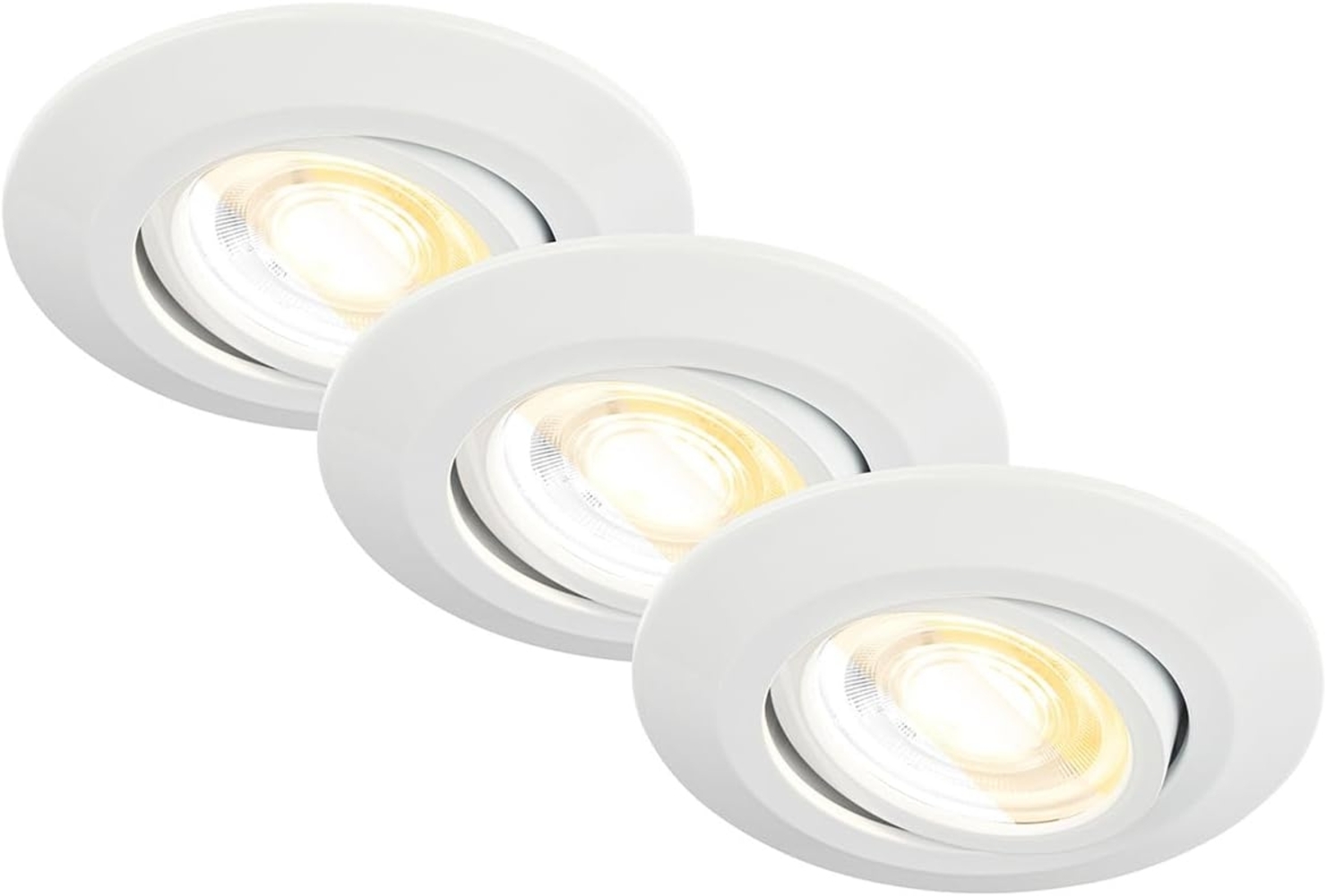 BRILONER - 3er Set LED Einbaustrahler 230V Gehäuse 50% recycelt, Schwenkbar, Ra90, Farbtemperaturwechsel, LED Spot, flach, Deckenspots, Einbauleuchten, 68mm Lochmass, 90x24 mm (DxH), Weiß Bild 1