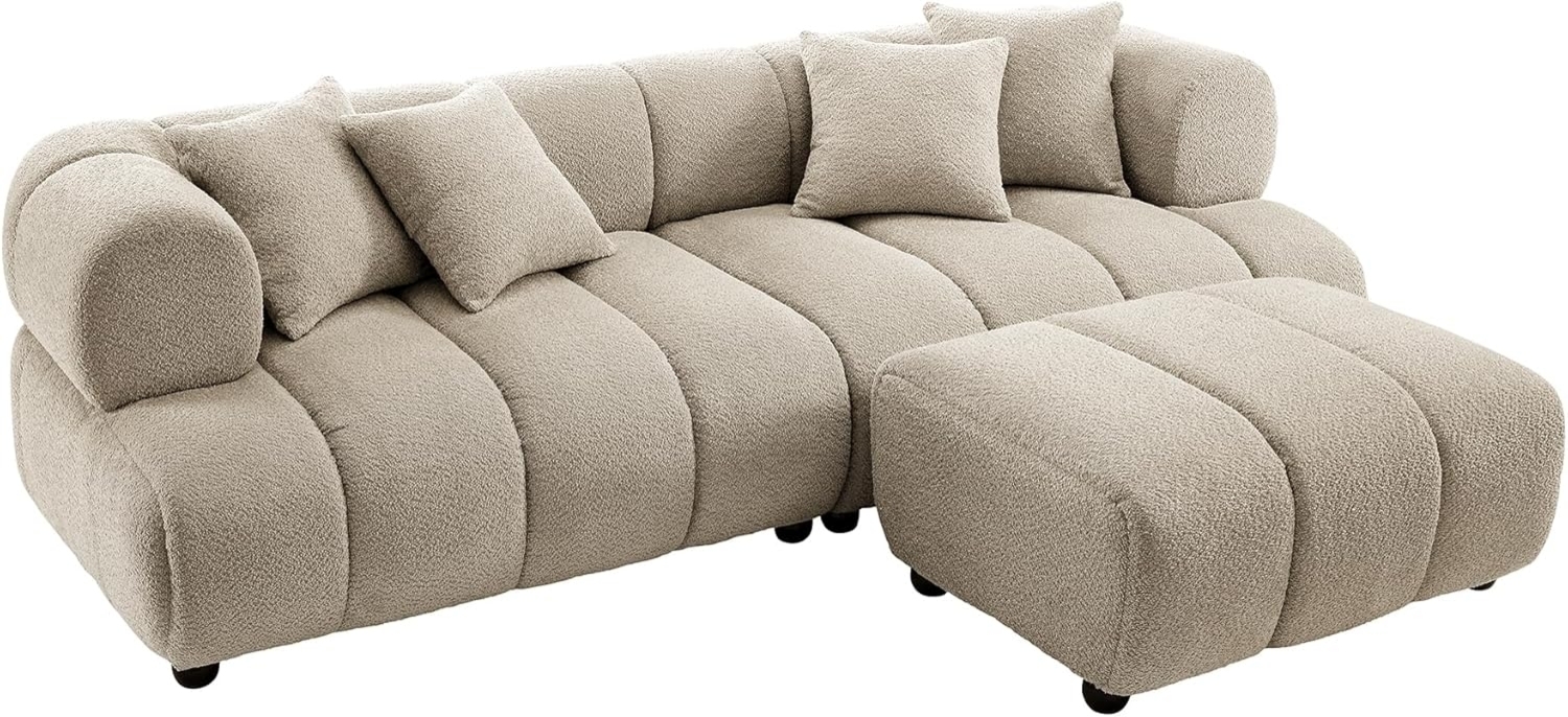 riess-ambiente Big-Sofa ADLON 255cm beige · XXL Couch aus Bouclé inkl. 4 Kissen, Einzelartikel 1 Teile, 3-Sitzer mit Federkern & Wellenfederung · Teddystoff-Bezug · Design Bild 1