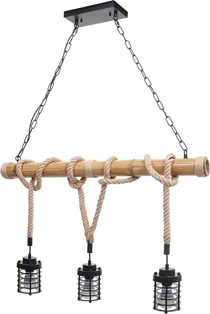 Pendelleuchte HWC-H82, Hängelampe Hängeleuchte, Industrial Vintage Bambus Seil Metall schwarz ~ 3x Käfiglampenschirm Bild 1