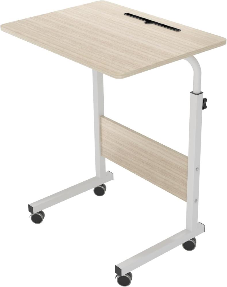 sogesfurniture höhenverstellbar Laptoptisch Computertisch mit Tablet Steckplatz, 60 * 40cm PC Tisch Sofatisch Pflegetisch Beistelltisch mit Rollen, Weiß Ahorn 05#3-60MP-BH Bild 1