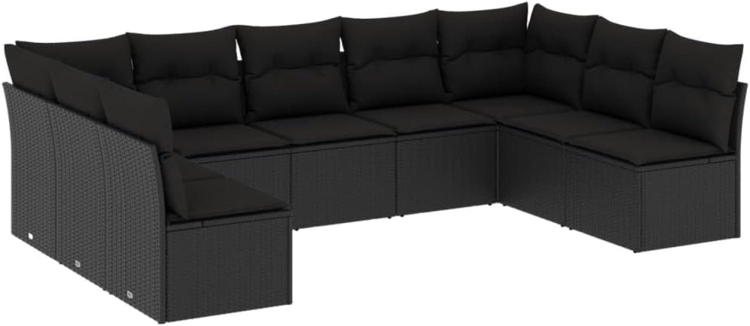 vidaXL 9-tlg. Garten-Sofagarnitur mit Kissen Schwarz Poly Rattan 3249904 Bild 1