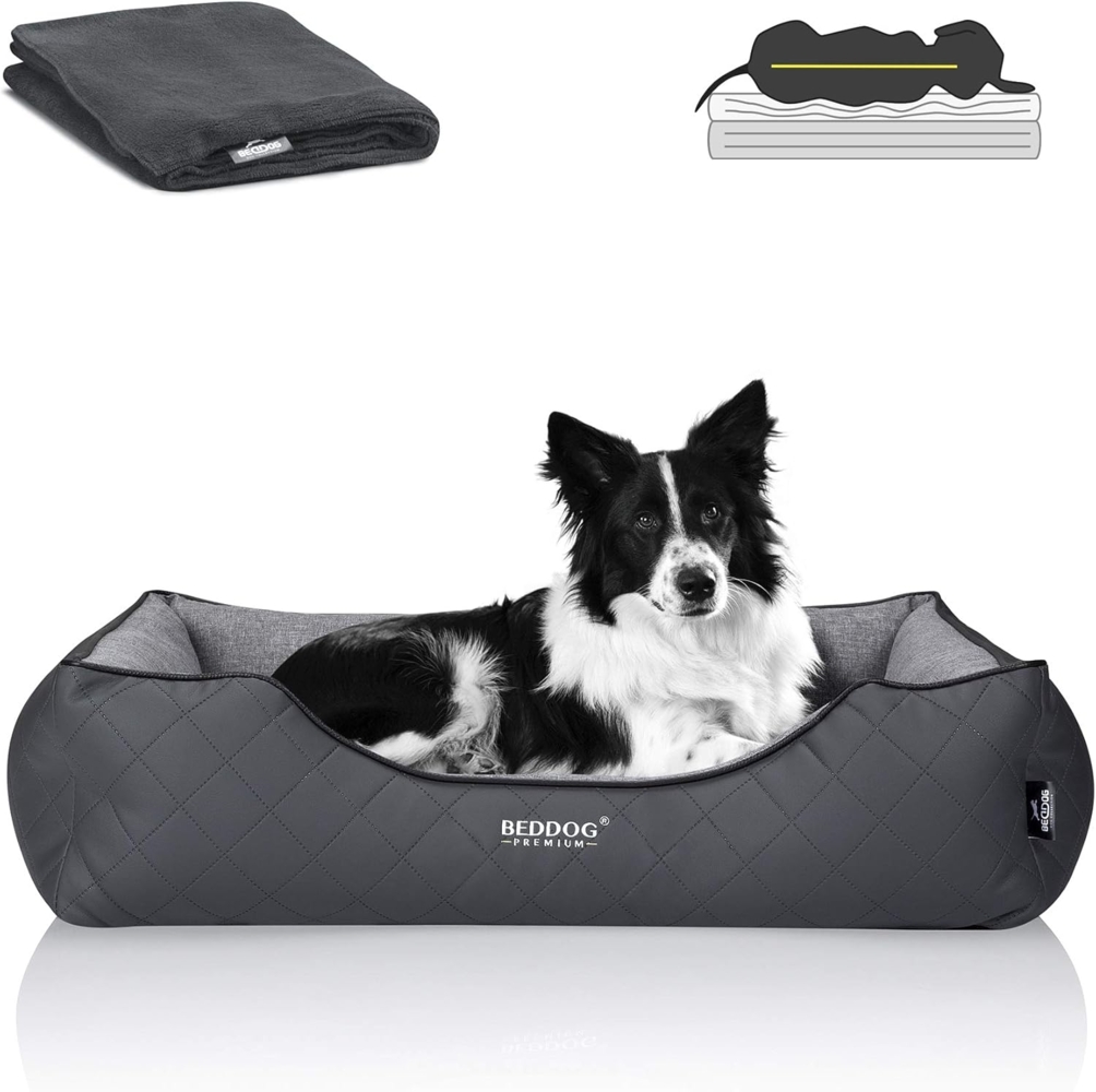 BedDog PREMIUM Orthopädisches Hundebett WUFFI, Memory Foam, mit abnehmbaren Bezug ROCK-FLOW (grau/grau), (XL) ca. 90x80x25cm Bild 1