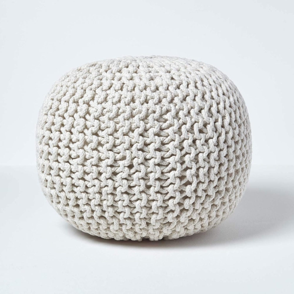 Homescapes Pouf Runder Strickpouf 100% Baumwolle, natur Bild 1