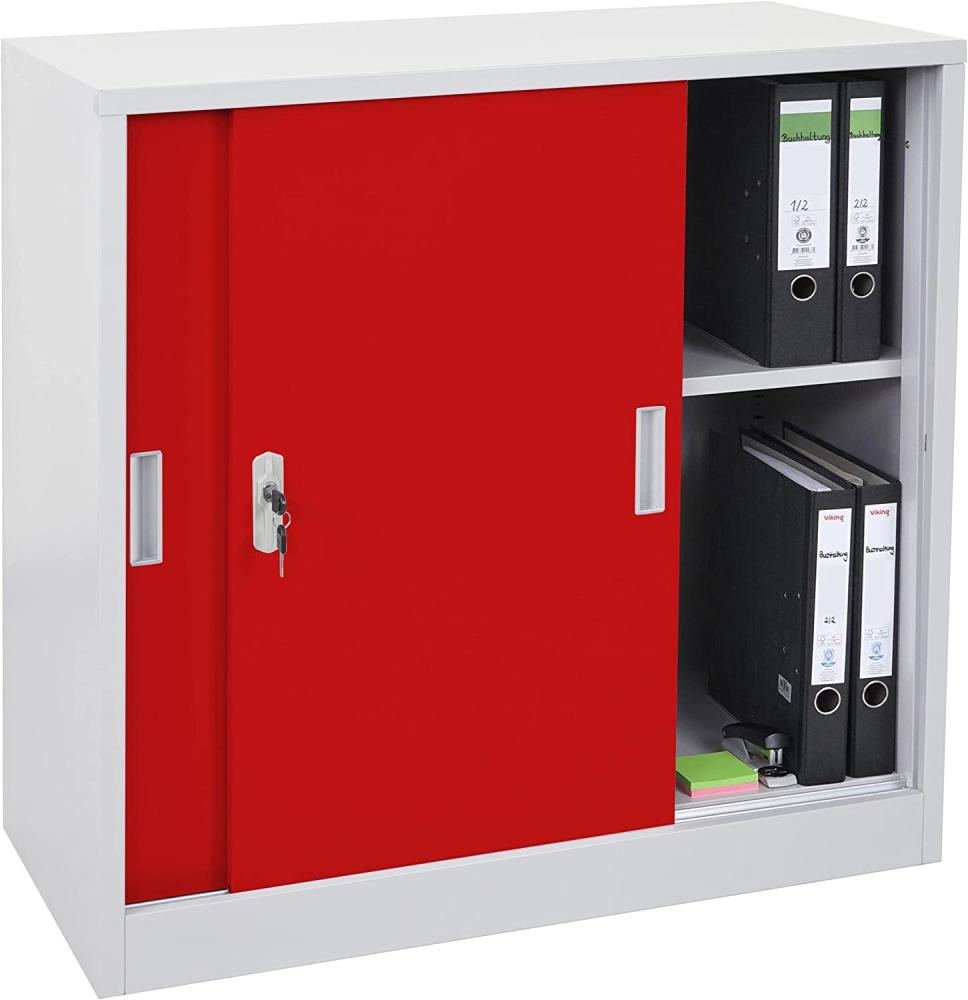 Aktenschrank Boston HWC-F41, Stahlschrank, mit Schiebetüren 90x90x45cm ~ rot Bild 1