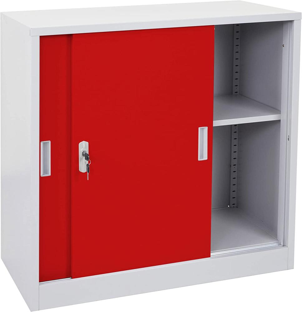 Aktenschrank Boston HWC-F41, Stahlschrank, mit Schiebetüren 90x90x45cm ~ rot Bild 1