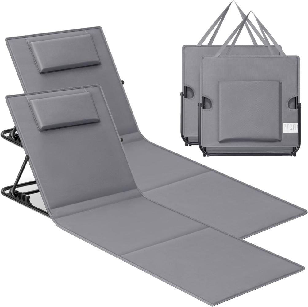 Songmics Strandstuhl, 2er Set, Campingstuhl, Sonnenliege, Strandliege, klappbar, verstellbare Rückenlehne, leicht tragbar mit Griff, für Camping, Garten, Pool, 158x55 cm, schiefergrau GCB251G01 Bild 1