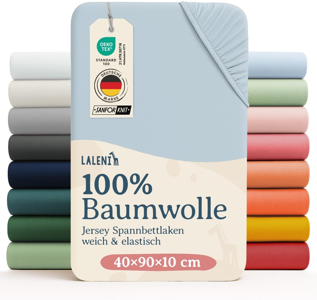 Laleni Jersey Spannbettlaken Stubenwagen 40x90 cm - Oeko-Tex Zertifiziert, 100% Baumwolle, atmungsaktives Spannbetttuch für Baby, 135 g/m², Hellblau Bild 1