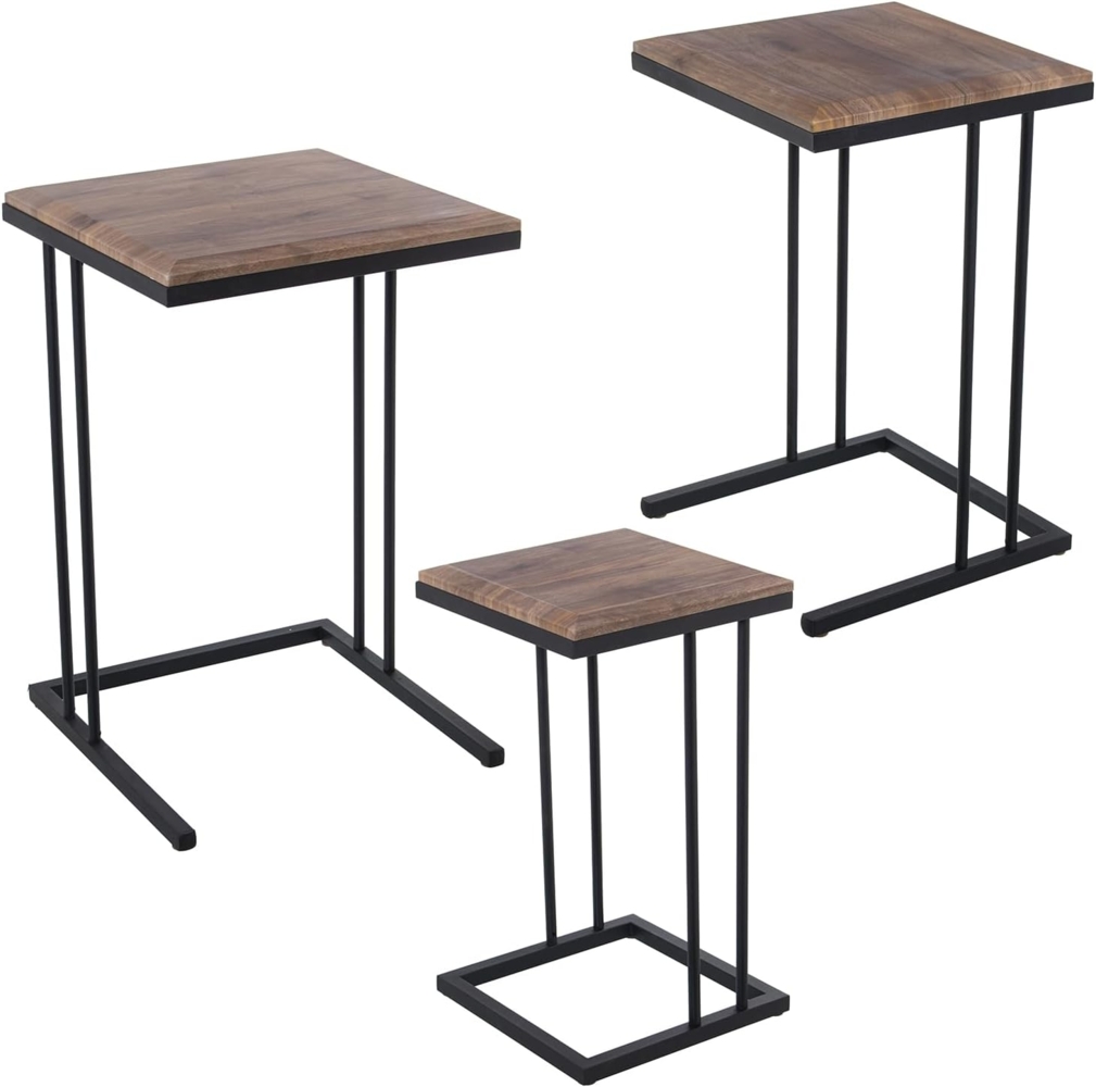 DRW Set mit 3 Beistelltischen aus Metall und Holz in Schwarz und Eiche, 40 x 40 x 60, 35 x 35 x 55 und 29 x 29 x 50 cm, 40 x 40 x 60, 35 x 35 x 55 y 29 x 29 x 50 cm Bild 1
