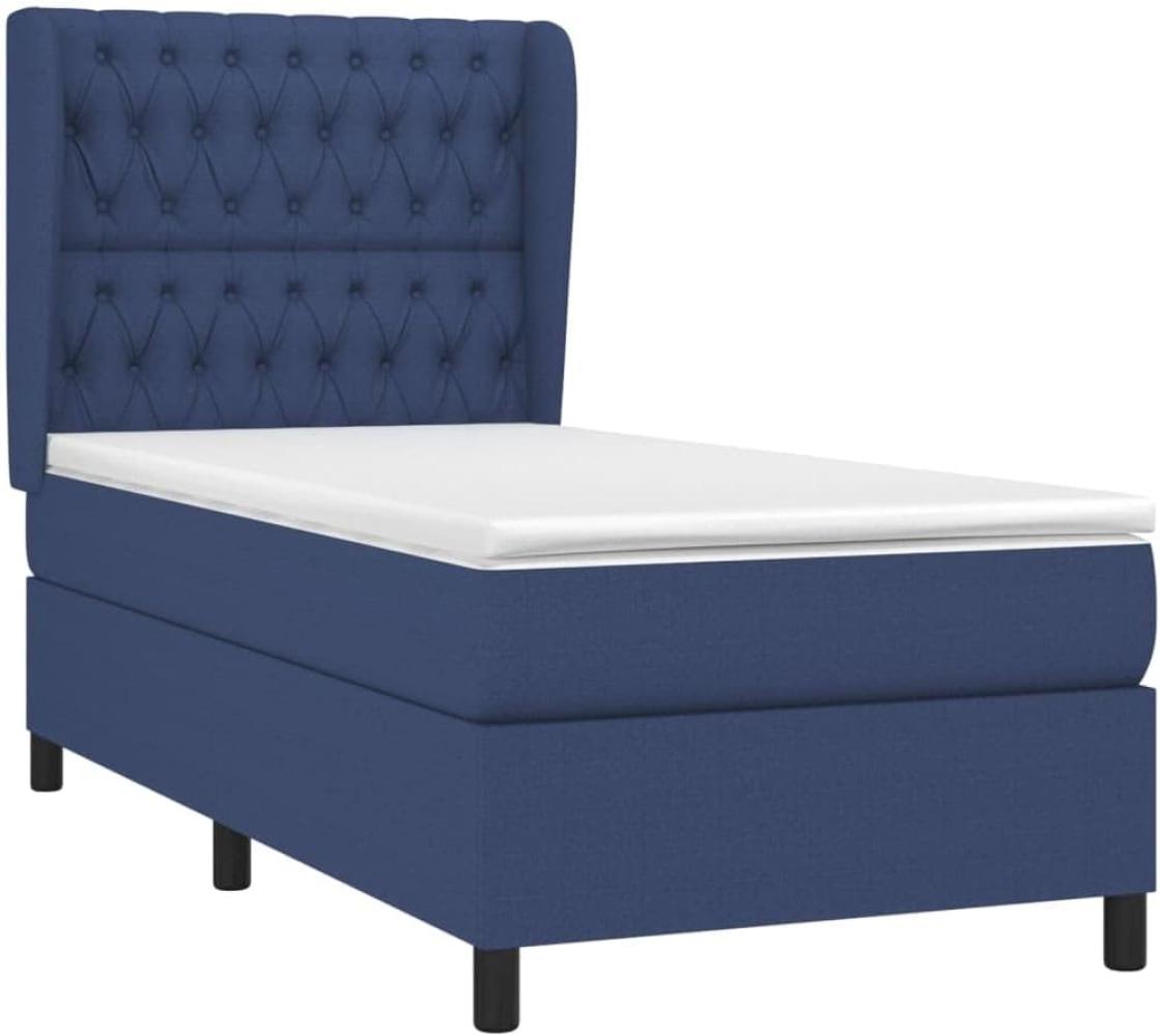 vidaXL Boxspringbett mit Matratze Blau 100x200 cm Stoff 3128187 Bild 1