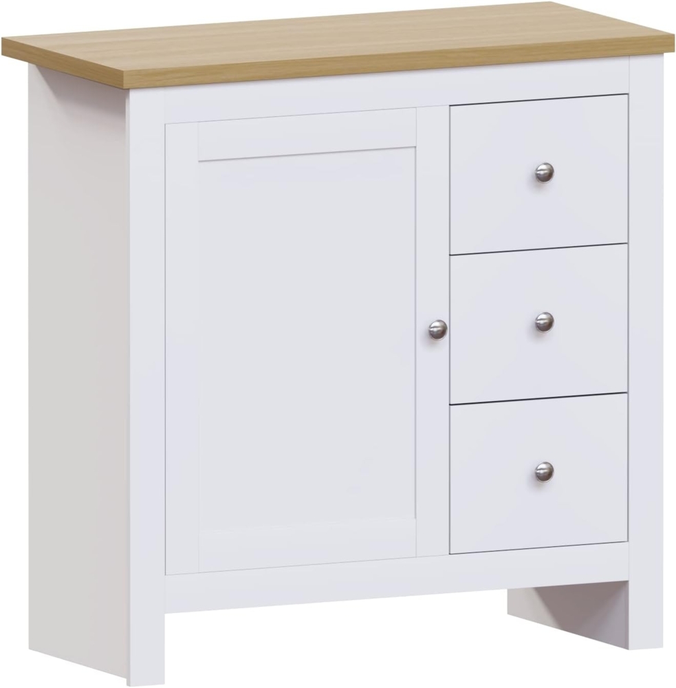Vida Designs Arlington Sideboard mit 3 Schubladen und Tür Schrank Anrichte Aufbewahrung MDF Möbel Weiß Bild 1
