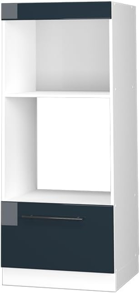 Vicco Mikrowellenschrank Fame-Line Weiß Dunkelblau Hochglanz 60 cm mit Schublade Bild 1
