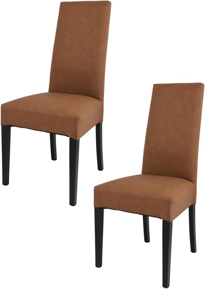 Tommychairs - 2er Set Moderne Stühle Luisa für Küche und Esszimmer, robuste Struktur aus lackiertem Buchenholz Farbe Wengeholz, Gepolstert und mit Kunstleder in der Lederfarbe bezogen Bild 1