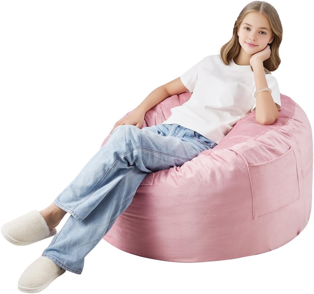 VEVOR runder Sitzsack Sitzkissen Bean Bag Gaming (89 x 89 x 56 cm) mit abnehmbarem & waschbarem Bezug, 25D Memory Foam gefüllt mit holländischem Samt, Sitzsack für Schlafzimmer Spielzimmer, Rosa Bild 1