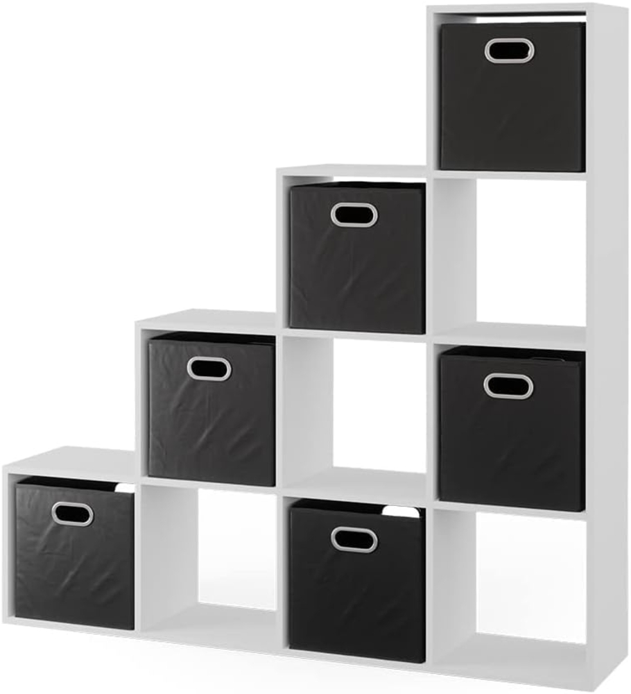 Treppenregal Weiß 142.5 x 140 cm mit 6 Faltboxen Vicco Bild 1