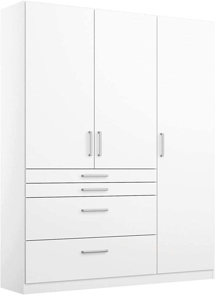 Rauch Möbel Harburg Schrank Kleiderschrank Drehtürenschrank Weiß 3-türig mit 4 Schubladen inklusive Zubehörpaket Basic 3 Einlegeböden, 1 Kleiderstange BxHxT 136 x 197 x 54 cm Bild 1