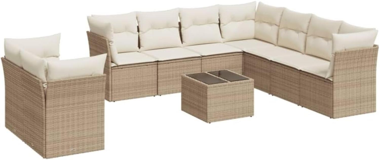 vidaXL 10-tlg. Garten-Sofagarnitur mit Kissen Beige Poly Rattan 3249687 Bild 1