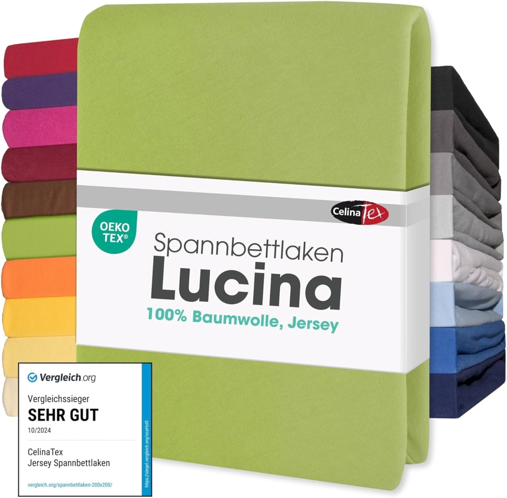 CelinaTex Jersey Spannbettlaken Lucina 200x200-200x220 cm grün 100% Baumwolle gekämmt bis 26cm Matratzenhöhe Oeko-TEX Bild 1