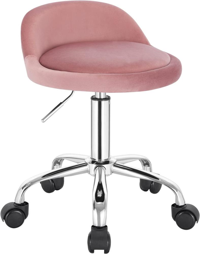 WOLTU Bürohocker mit Rollen, Drehhocker höhenverstellbar, Rollrocker mit niedriger Rückenlehne, Arbeitshocker Rosa, Sitzhöhe 43-54,5 cm BS127rs Bild 1