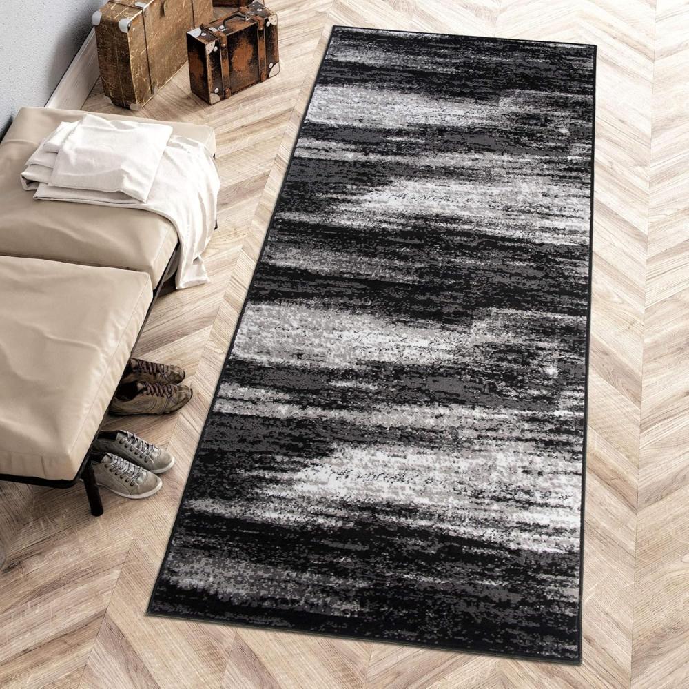 Mazovia Läufer Läufer Flurläufer Modern für Vorzimmer 80 cm Breit Grau Schwarz, 80 x 100 cm, Kurzflor, Meterware, Höhe 8 mm, Kurzflor - niedrige Florhöhe Bild 1