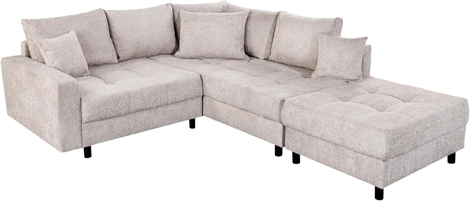 riess-ambiente Ecksofa KENT 220cm greige, Set 2 Teile, Wohnzimmer · Couch · Bouclé-Bezug · Federkern · inkl. Hocker · Design Bild 1