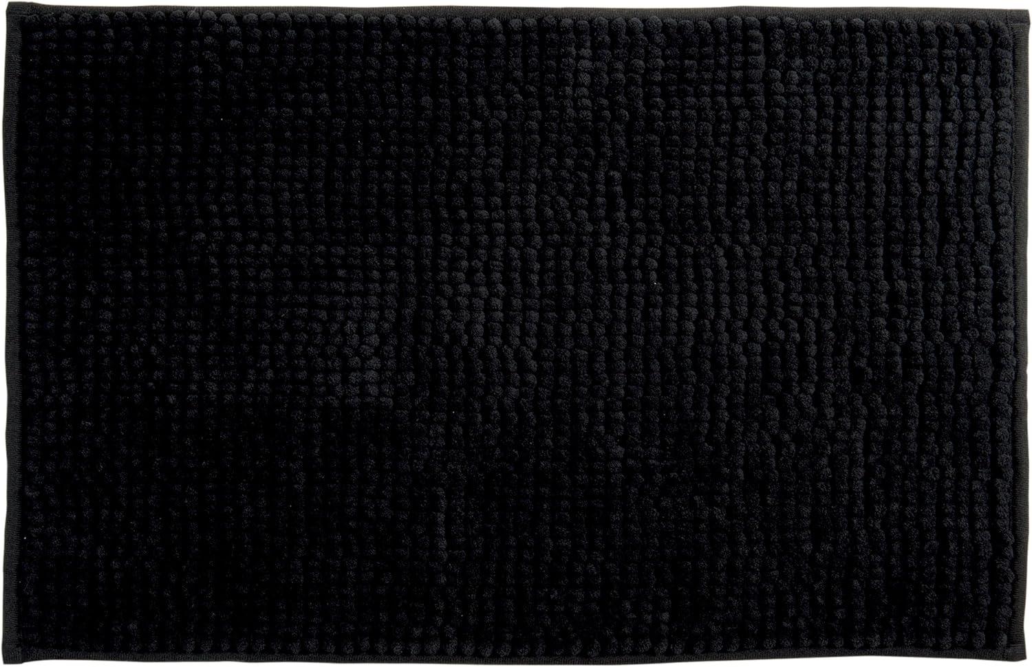 MSV Badteppich Badvorleger Duschvorleger Chenille Hochflor Badematte 50x80 cm – Schwarz Bild 1