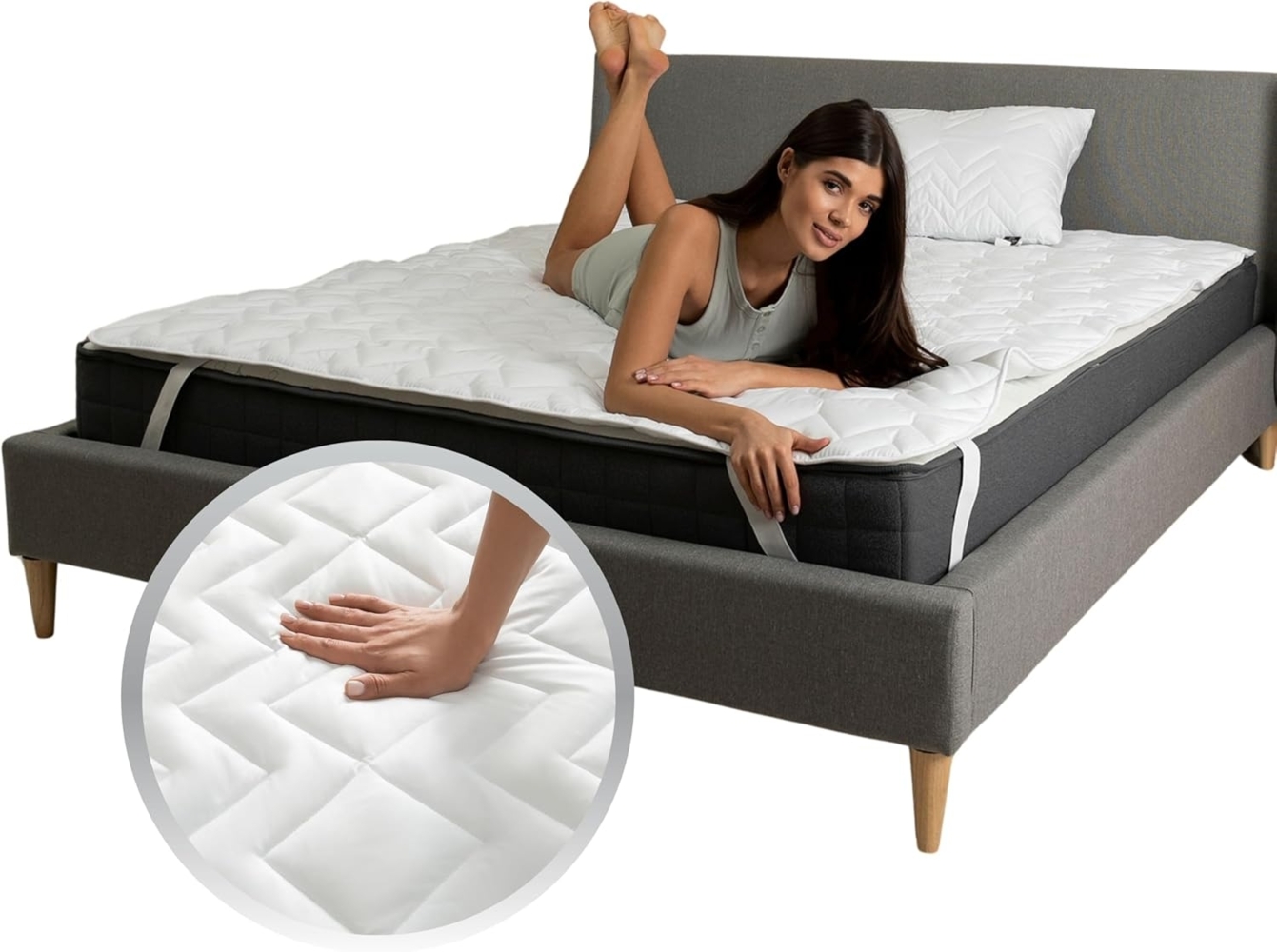 Matratzenschoner Topper 90x200 cm Premium Matratzenauflage SEI Design, Bettauflage - ergonomisch gesteppt mit 4X Gummi-Befestigung Bild 1