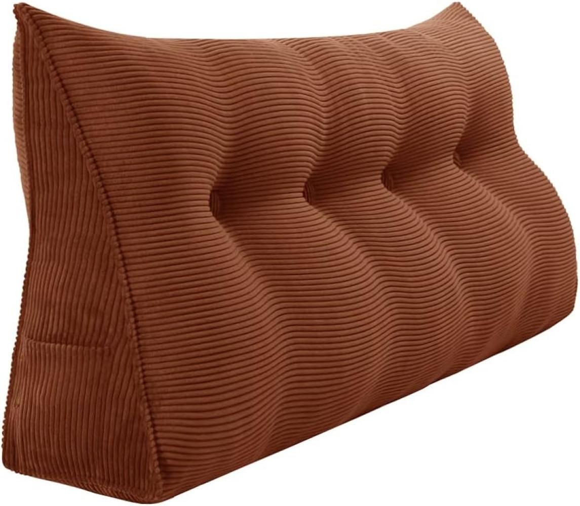 VERCART Großes Keilkissen, Langes Lesekissen, Bettruhe Rückenkissen, Dreieckiges Liegekissen, Dekoratives Kopfteilkissen für Tagesbett oder Tiefes Sofa, Cord Braun, 140cm Bild 1