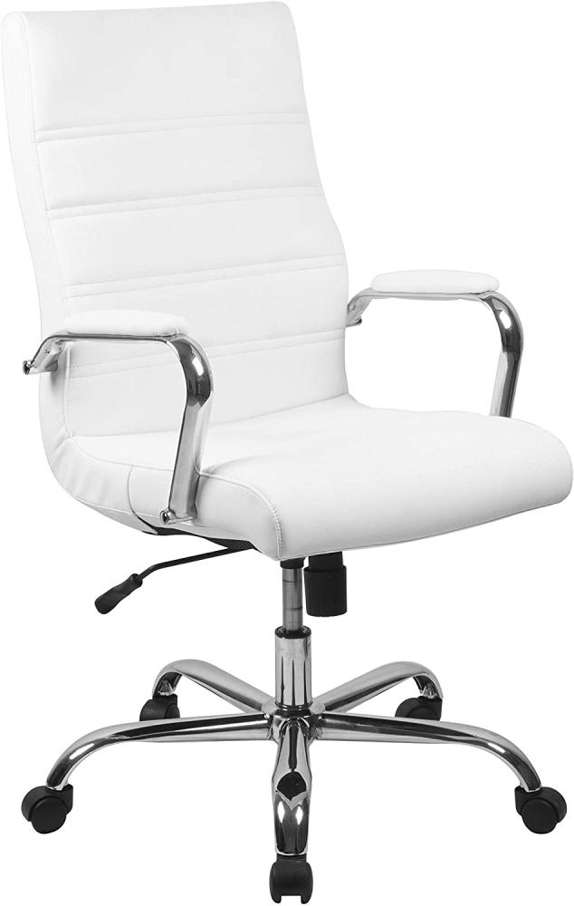 Flash Furniture Bürostuhl mit hoher Rückenlehne – Bequemer Schreibtischstuhl mit Armlehnen, LeatherSoft-Material und Rollen – Perfekt für Home Office oder Büro – Weiß Bild 1