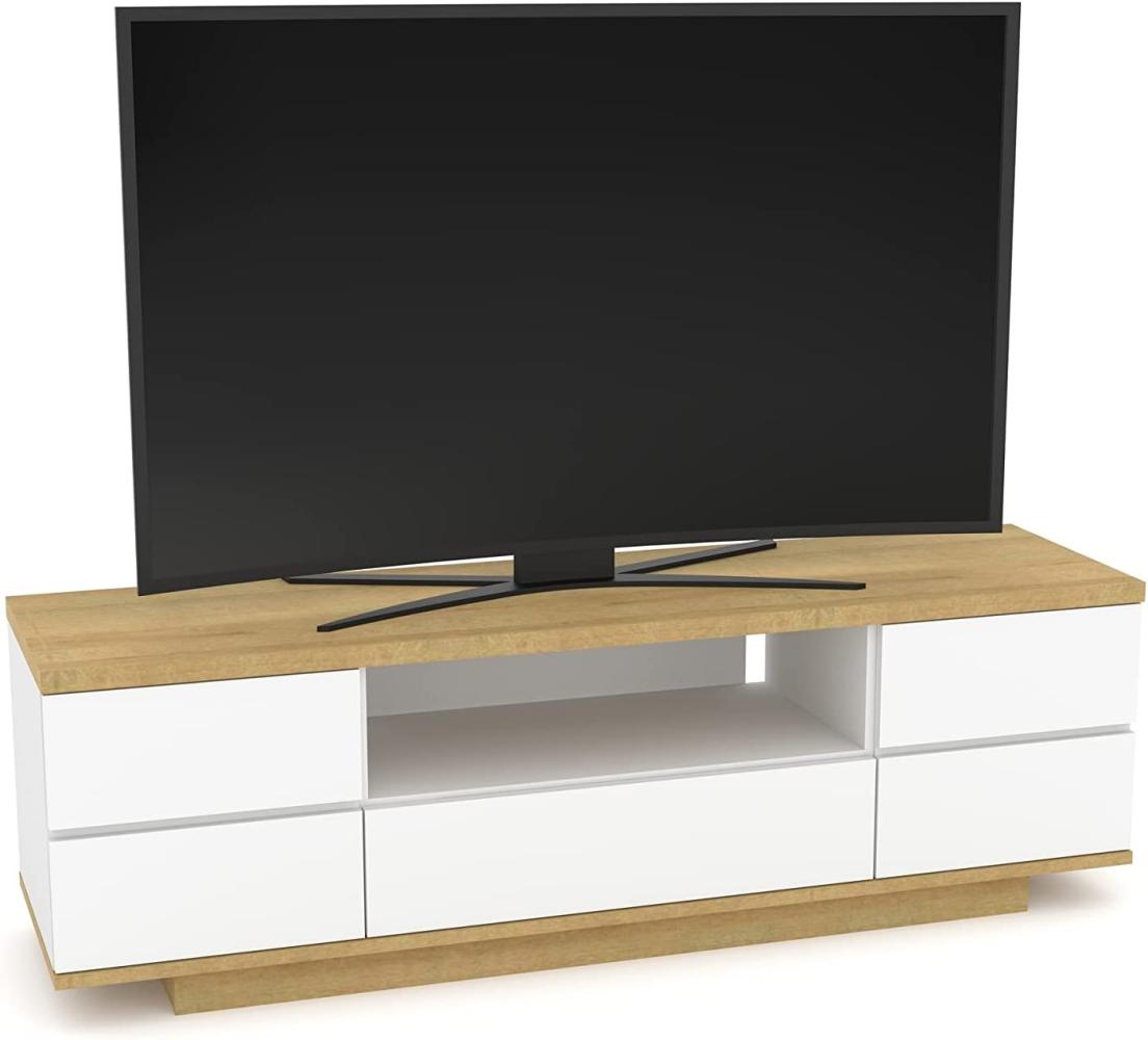 Lowboard >MEDIA MODELLE HOLZ< (BxHxT: 150 x 47 x 36 cm) Riviera Eiche weiß Hochglanz Bild 1