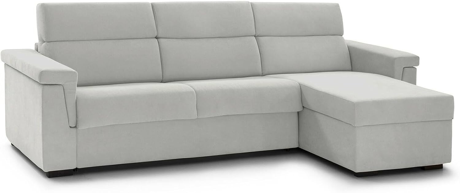Talamo Italia - Sofa mit Halbinsel Zelinda, Ecksofa für Wohnzimmer, gepolstert, Abnehmbarer Bezug, 100% Made in Italy-Qualität, 285x160 h100 cm, Hellgrau Bild 1