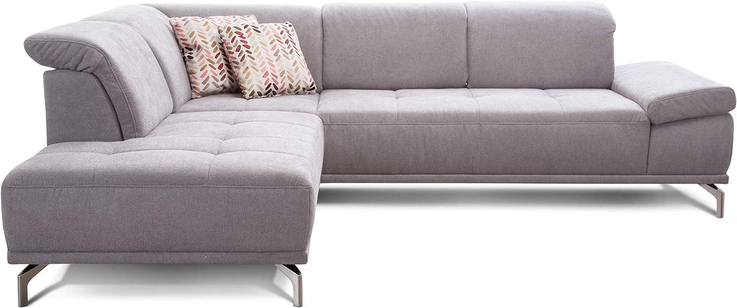 Cavadore Ecksofa Carly mit Federkern, Sitztiefe und Kopfstütze verstellbar im Design, 273 x 81 x 234, Webstoff hellgrau Bild 1