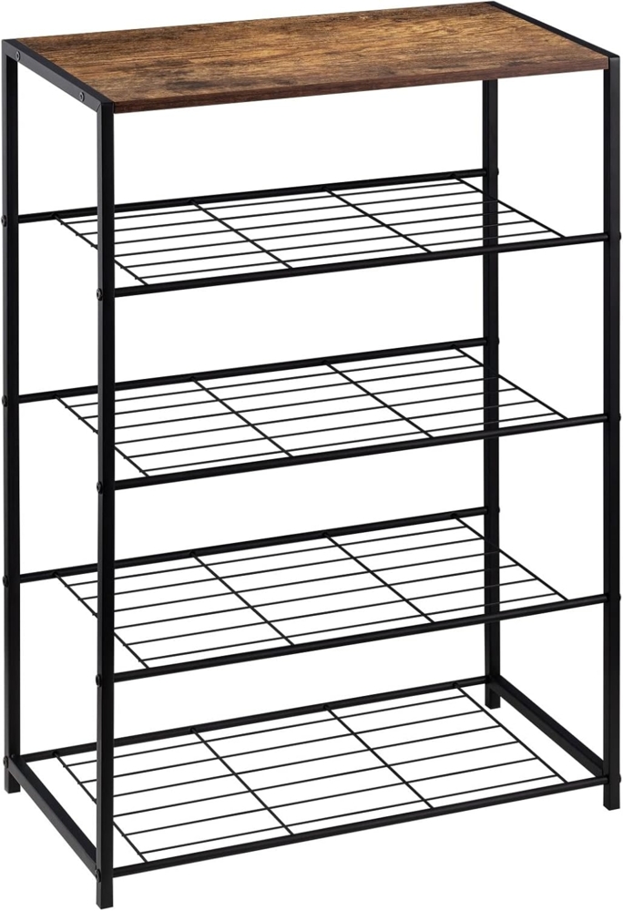 WOLTU Schuhbank Schuhregal mit Sitzfläche Badregal Schuhablage Schuhkommode Schuhständer Organizier mit 4 Ablagen für ca. 12 Paar Schuhe, Holz Metall SR0088dc Bild 1