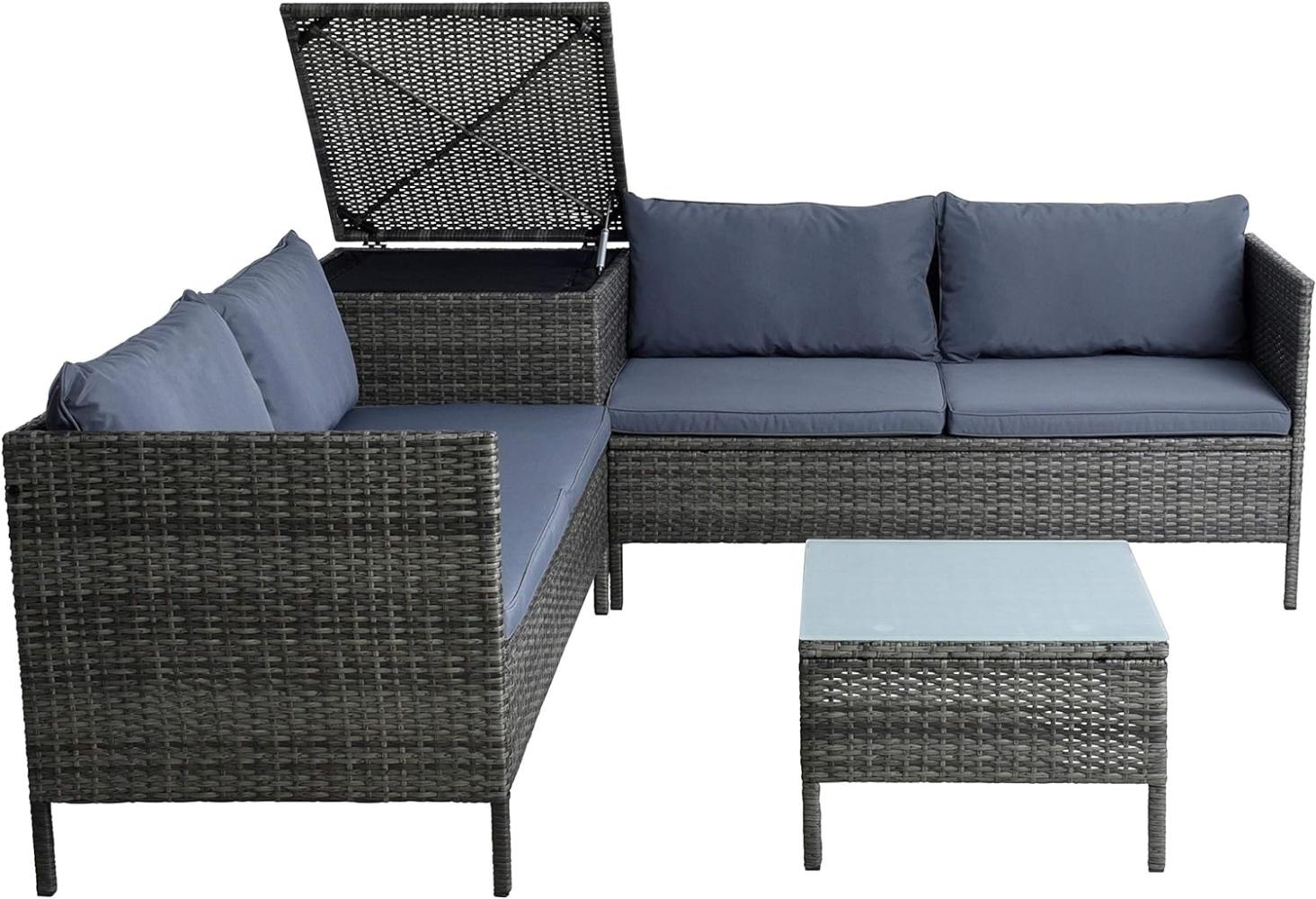 Polyrattan Sitzgruppe Gartenmöbel Set inkl. Auflagenbox Gartenset Anthrazit-Grau Bild 1