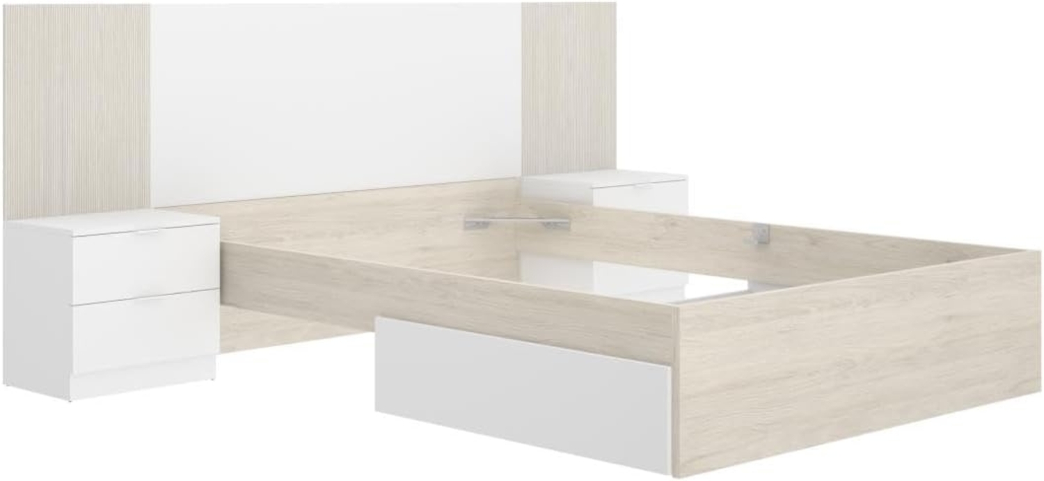 Vente-unique - Bett mit Nachttischen - 140 x 190 cm - Holzfarben & Weiß - PELORVA Bild 1