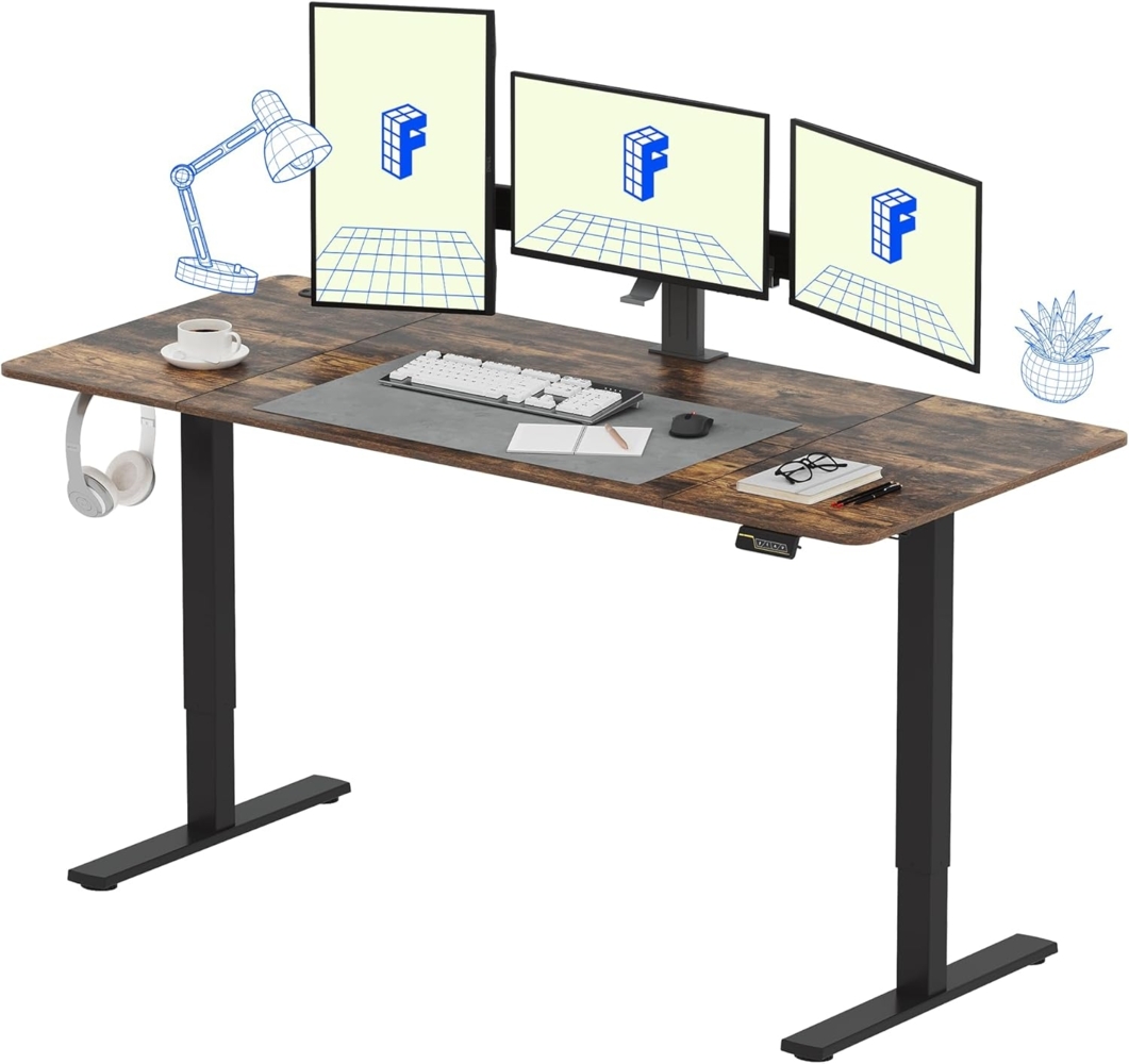 FLEXISPOT Höhenverstellbarer Schreibtisch Basic Plus 180x80 cm - 4 Speicherhöhenfunktion - Ergonomisches Sitz-Stehpult mit Antikollisionsfunktion (Walnussbraun) Bild 1