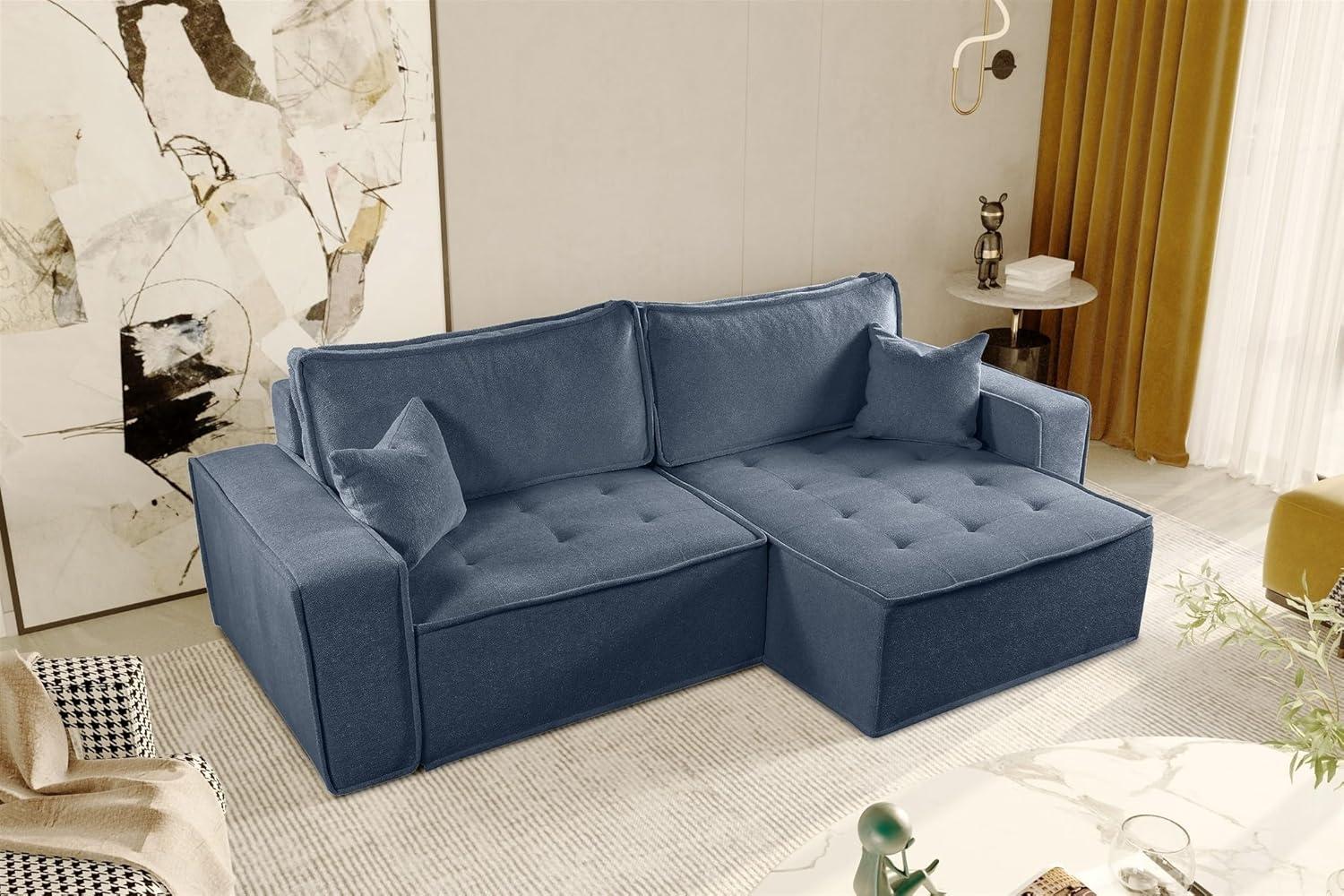 Ecksofa Schlafsofa FLOSI Stoff Raven Blau Ottomane Rechts Bild 1