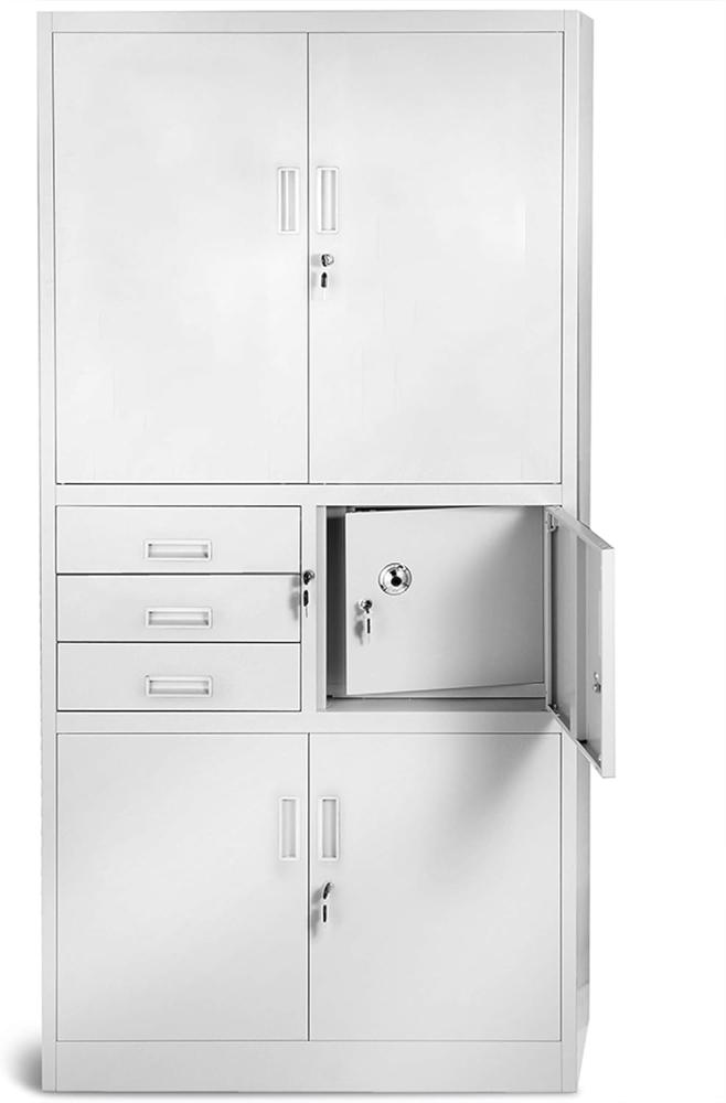 Jan Nowak Büroschrank C018S II Aktenschrank Tresor Schubladen Geheimfach Stahlblech 185 cm x 90 cm x 40 cm (H x B x T) (grau/grau) Bild 1