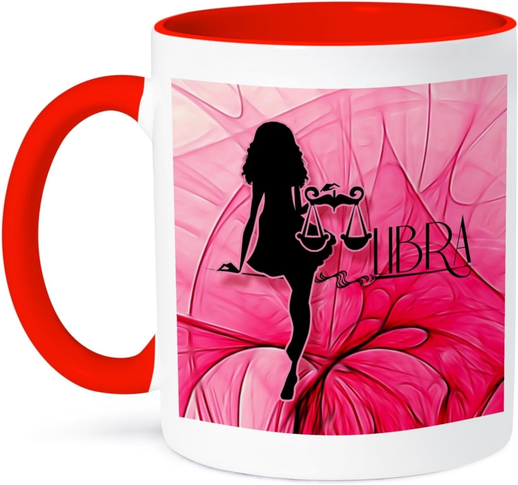 3dRose Sternzeichen Waage in Rosa und Schwarz Collection Two, Tasse, Keramik, SchwarzRot, 10,16 x 7,62 x 9,52 cm, Rot Bild 1