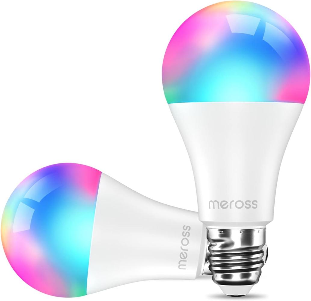 Smart LED Lampe, Meross WLAN dimmbare Glühbirne intelligente Mehrfarbige Birne Äquivalent 60W E27 2700K-6500K RGBCW kompatibel mit Alexa, Google Home und SmartThings 2St. Bild 1