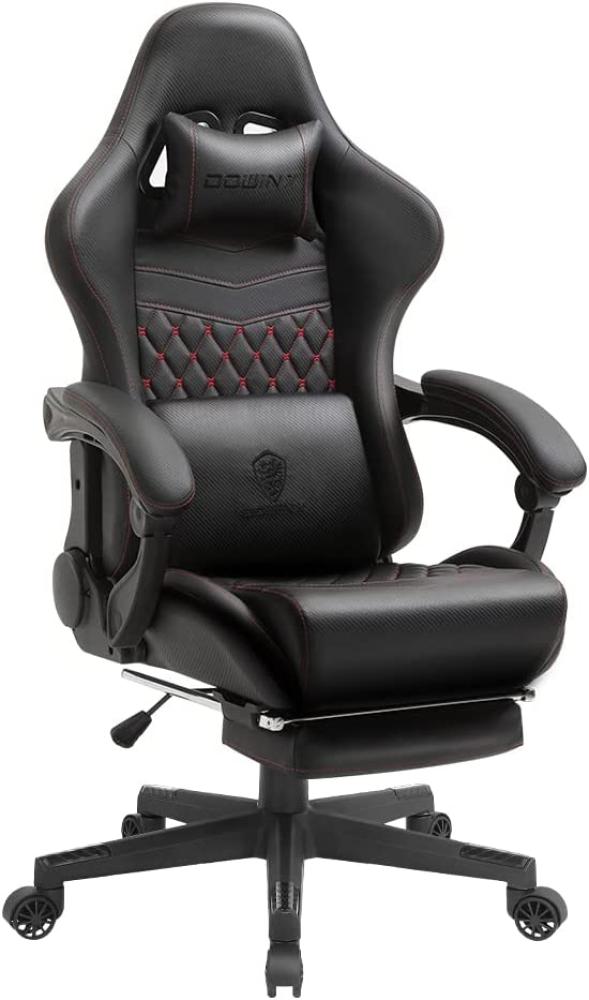 Dowinx Gaming Stuhl Bürostuhl Ergonomischer PC-Stuhl mit Massage Lendenwirbelstütze, Racing Stil PU Leder Hohe Rückenlehne Verstellbarer Drehsessel mit Fußstütze (Schwarz & Rot) Bild 1