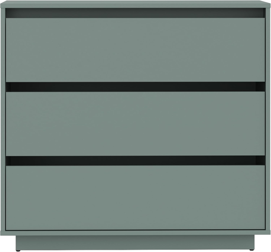 Forte Tahoe Kommode 90 100, minimalistische Kommode mit 3 Schubladen, Wohnzimmer, Schlafzimmer, Holzwerkstoff, Salbei, 93,5 cm breit x 96,7 cm hoch x 41,4 cm tief Bild 1