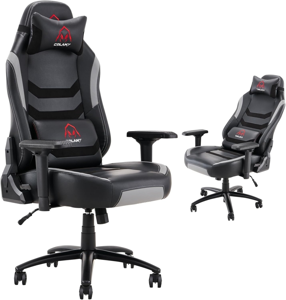 COLAMY Große und hochlehnige Gaming-Stuhl bis 181kg - Computer-Gamer-Stuhl, ergonomischer Executive-Bürostuhl, hochlehniger PC-Stuhl mit breitem Sitz für Erwachsene Grau Bild 1