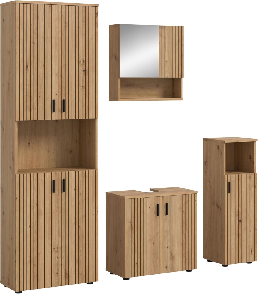 xonox. home – 4 TLG. Badmöbel-Set Mone 105 x 185 x 46 cm in Korpus und Front Artisan Oak Nachbildung – Zeitgemäße Kombination für Dein Bad – funktional, hell & modern Bild 1