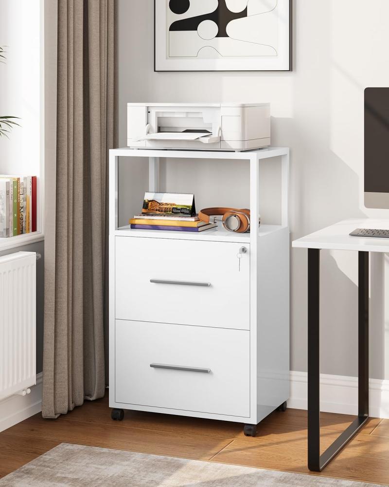 YITAHOME Druckertisch mit Rädern, 104CM Tall Aktenschrank mit Stahlböden, Mobiler Aktenschrank Druckerständer, Bürocontainer Rollschrank, Schubladenkommode für Zuhause Büro, 104x60x40 cm, Weiß Bild 1