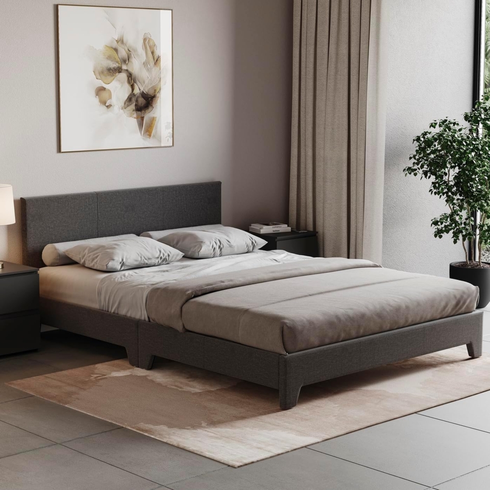 Vida Designs Victoria Doppelbett, 137 cm, Bettgestell, Polsterstoff, Kopfteil, Schlafzimmermöbel, dunkelgraues Leinen, Holz, Double (4 Foot) Bild 1