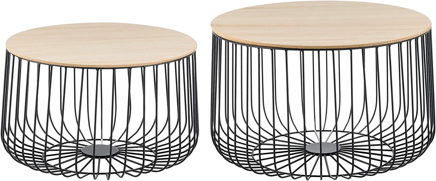 Beistelltischset Mikkeli Metall MDF Schwarz / Eiche Hell en. casa Bild 1