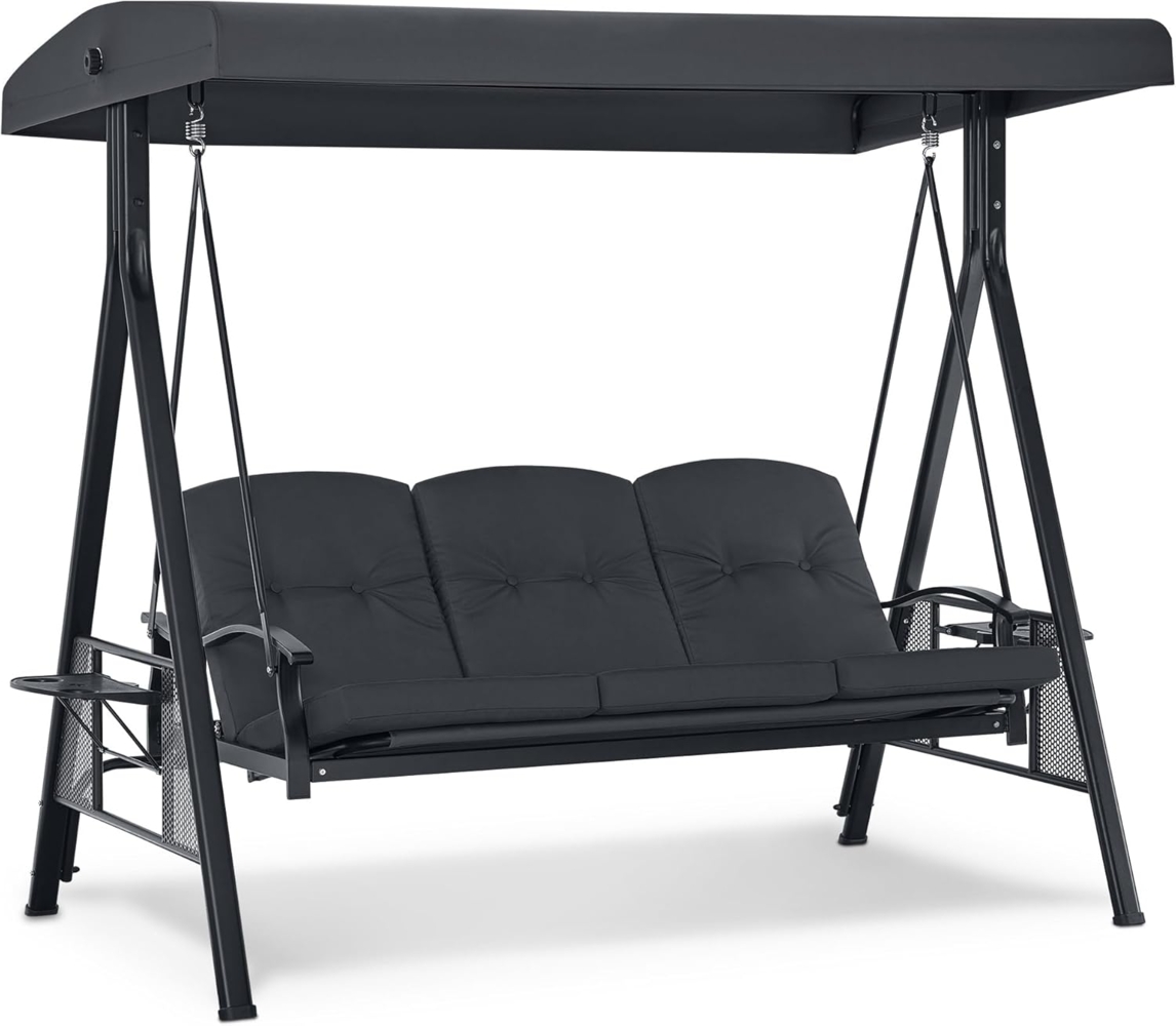 M MCombo 3-Sitzer Hollywoodschaukel mit Liegefunktion, Verstellbarem Sonnendach & Getränkehalter, Gartenschaukel bis 360kg Belastbar Schaukelbank Outdoor Wetterfest, 4093 (dunkgelgrau) Bild 1