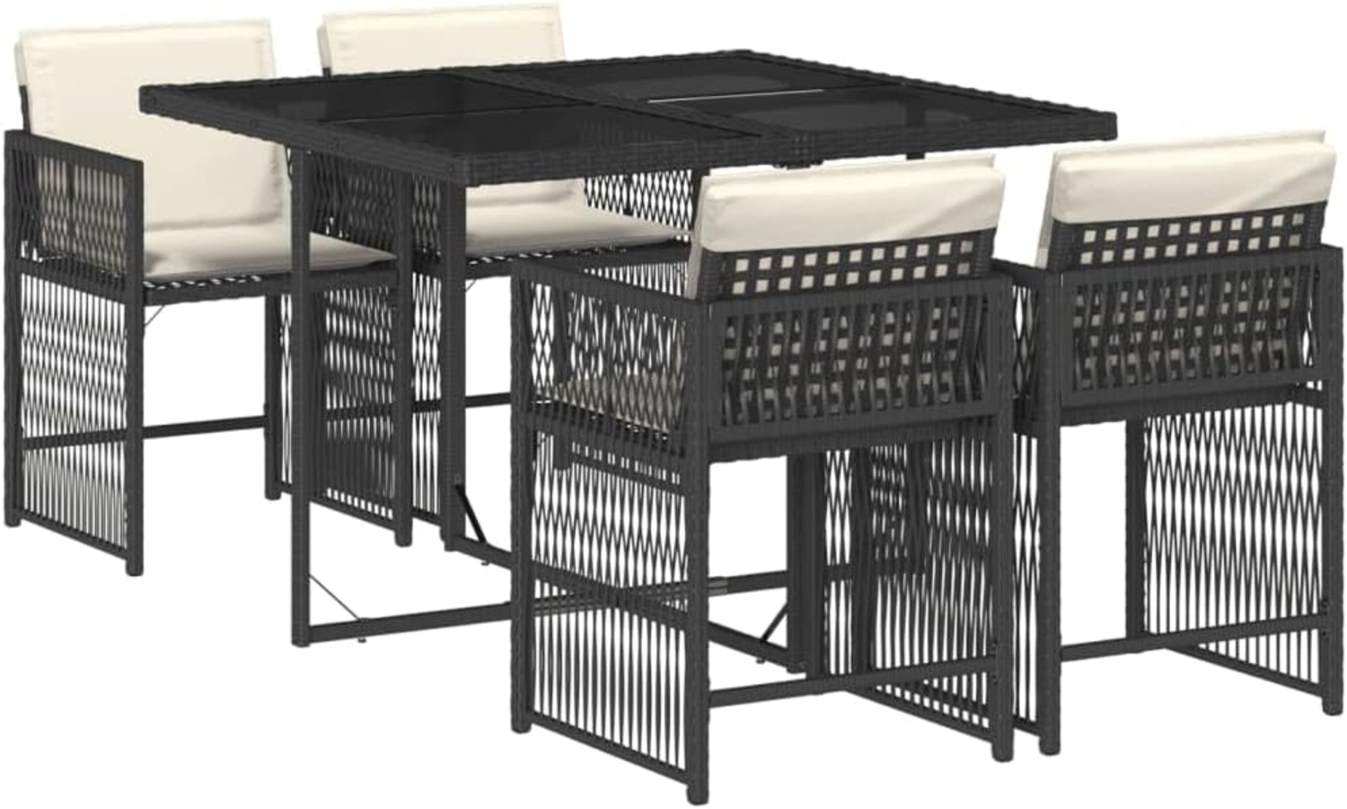 vidaXL 5-tlg. Garten-Essgruppe mit Kissen Schwarz Poly Rattan 3211614 Bild 1