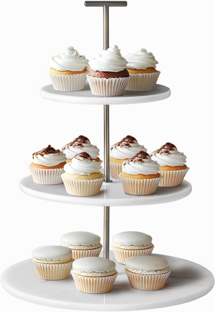 Navaris Kuchentransportbox 3 stöckiger Dessert Ständer - Kuchenständer 3 Etagen - Tortenständer, Marmor, (1-tlg) Bild 1
